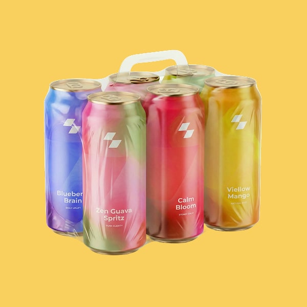 Colorful sparkling wellness drink cans multipack with assorted functional beverage flavors