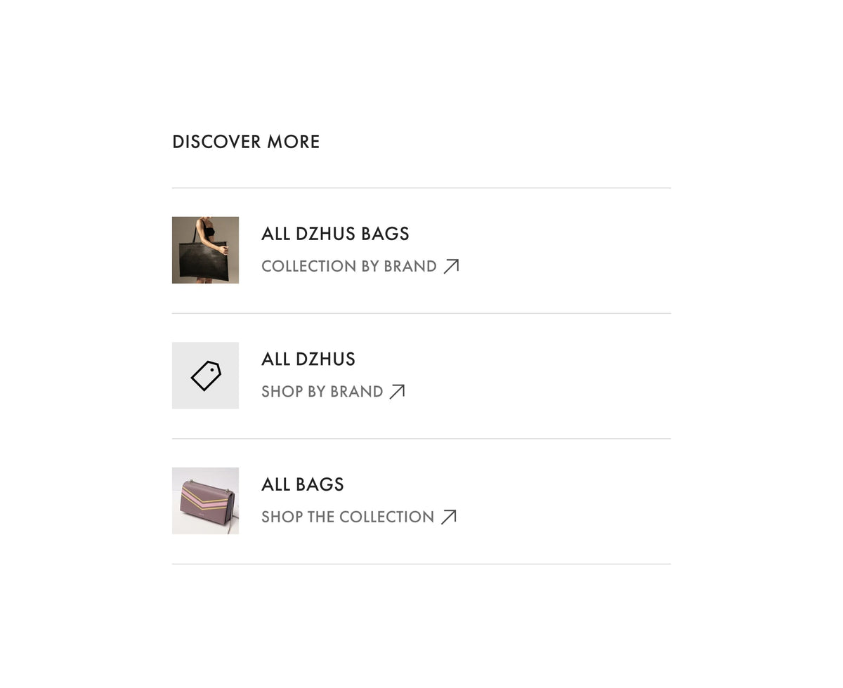 Product listing page with options to discover more about DZHUS bags.