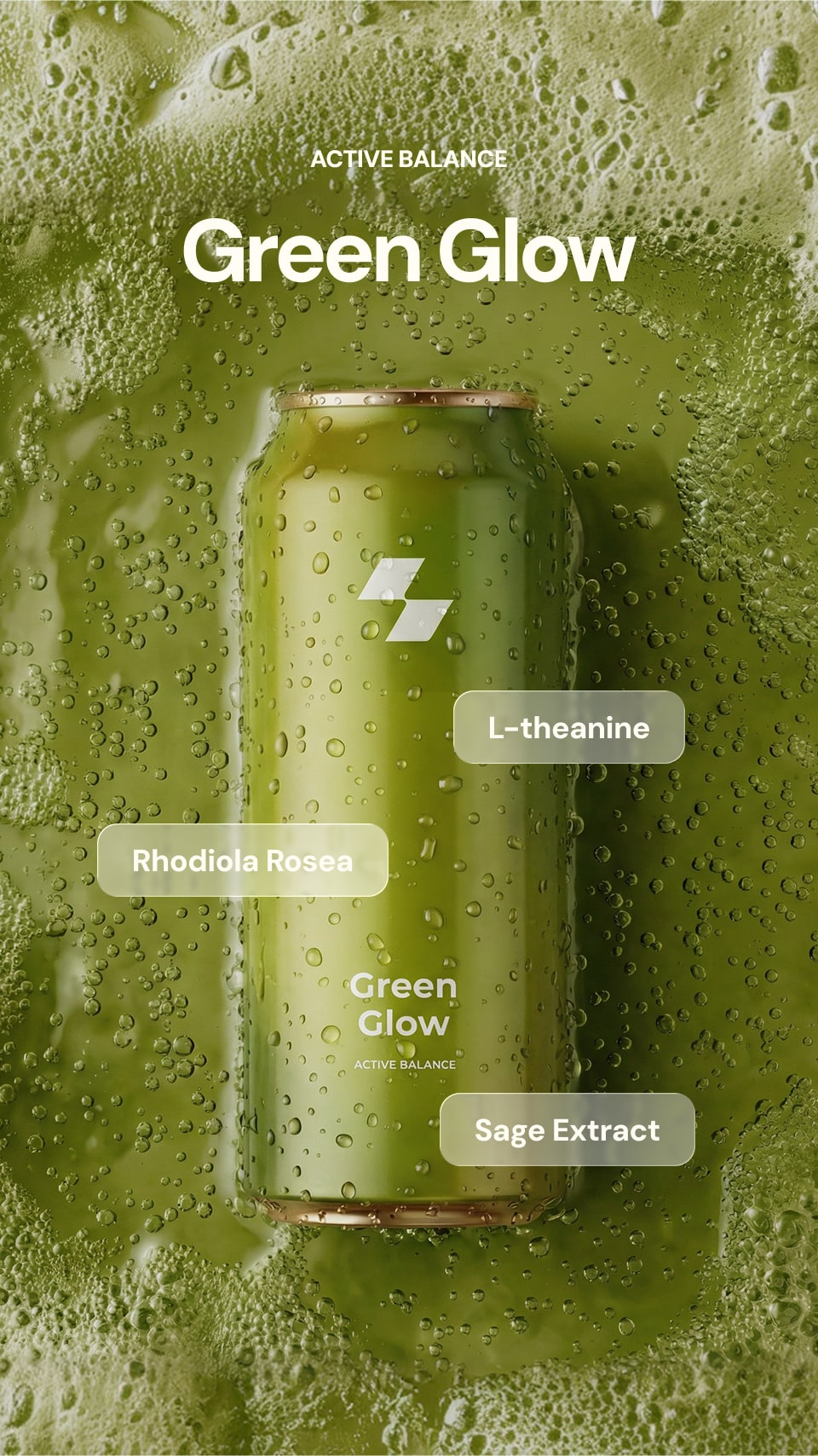 Green Glow can with ingredients listed on a green background