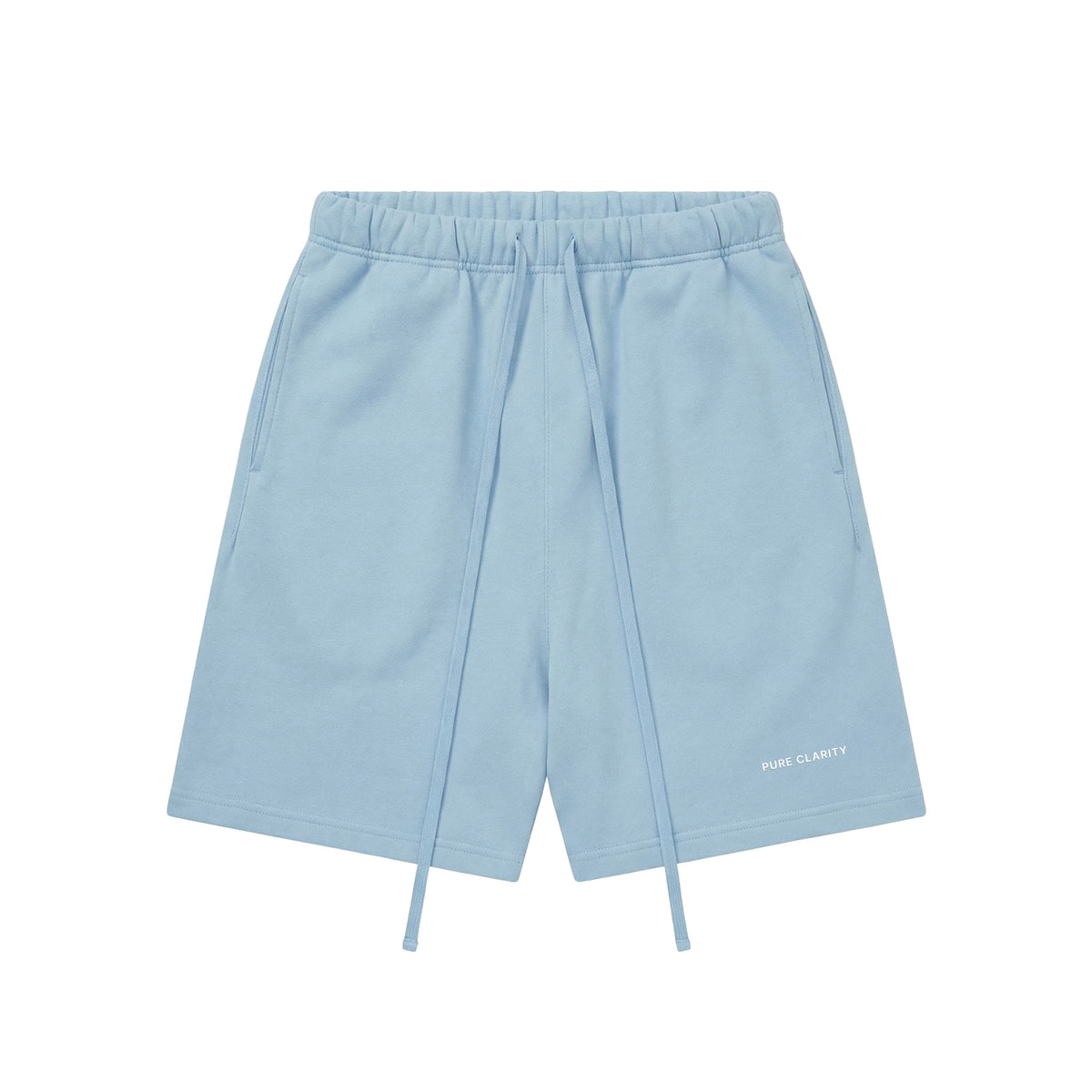 Light blue shorts with drawstring on a white background (Blue)