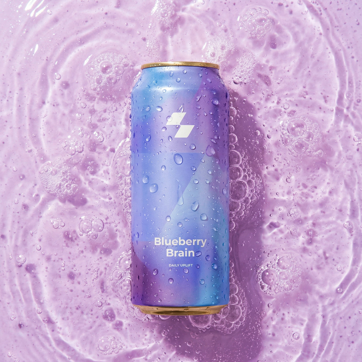 Blueberry Brain can on a purple textured background