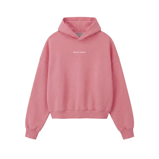 Red hoodie with 'BRIGHT MOON' text on a white background (Red)