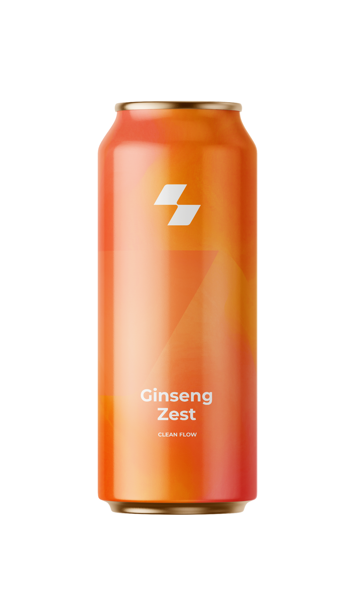 Orange can of 'Ginseng Zest' on a white background