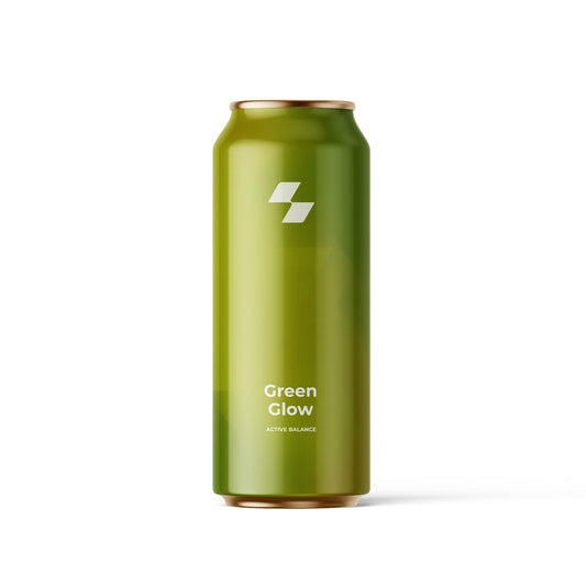 Green can labeled 'Green Glow' on a white background (16 oz / 500 ml)