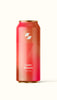 Calm Bloom sparkling drink can with bubbling berry background